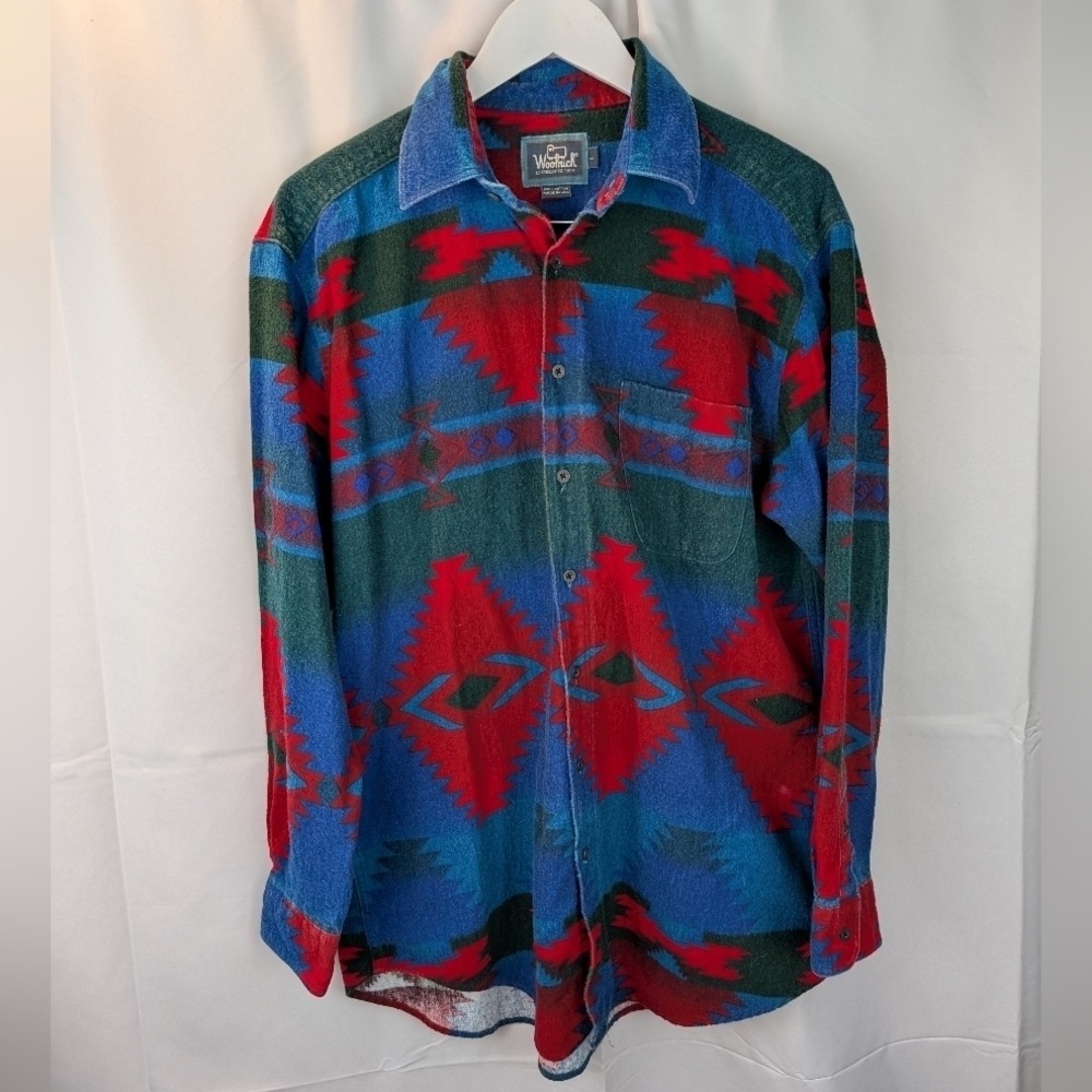 Woolrich Shirt Mens Size L Aztec Navajo Southwestern USA Made In VGUC